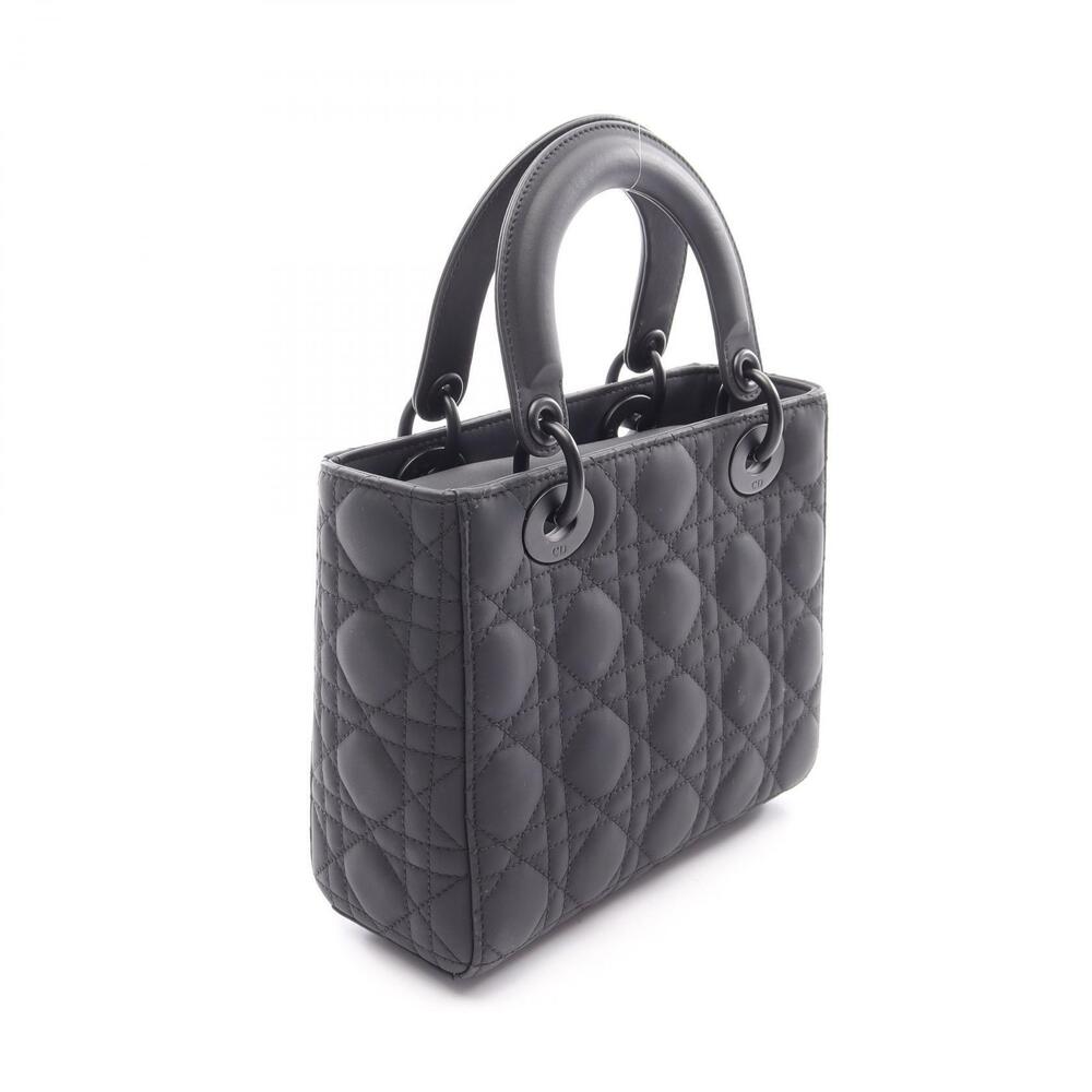 Dior Christian Black Christian Handbag Bag LADY ABC Leather MY Cannage Black